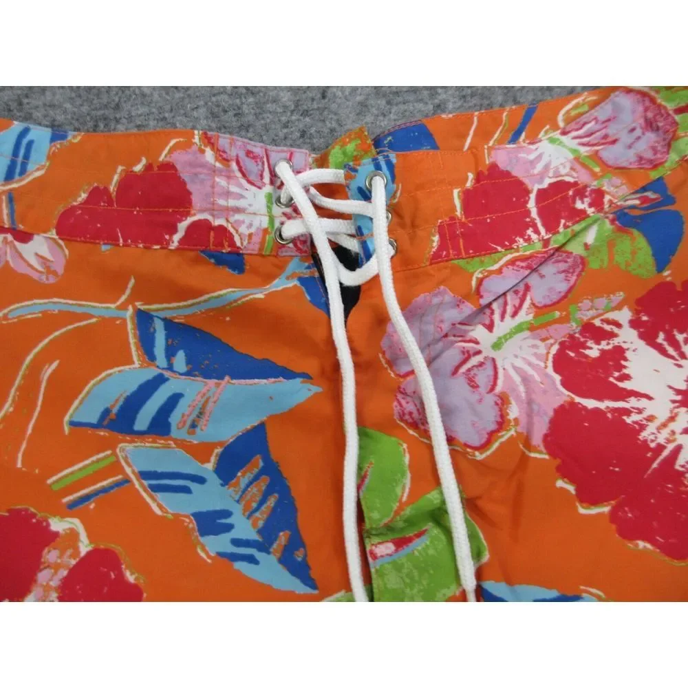 VINTAGE Polo Sport Swim Trunks Mens 32 Orange Floral Outdoors Board Shorts 32x21